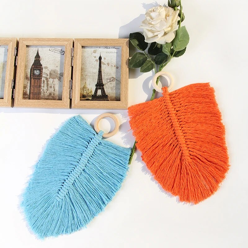 Macrame Tapestry Wall Hanging Hand-woven Tassel Leaf Room Wall Decoration