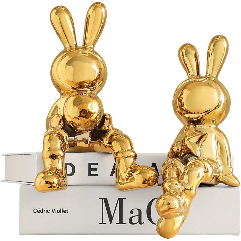 Electroplating Rabbit set of 2pcs Sculpture for Home Decor