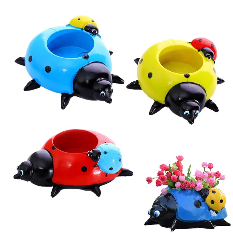 Metal Ladybug Flower Pot