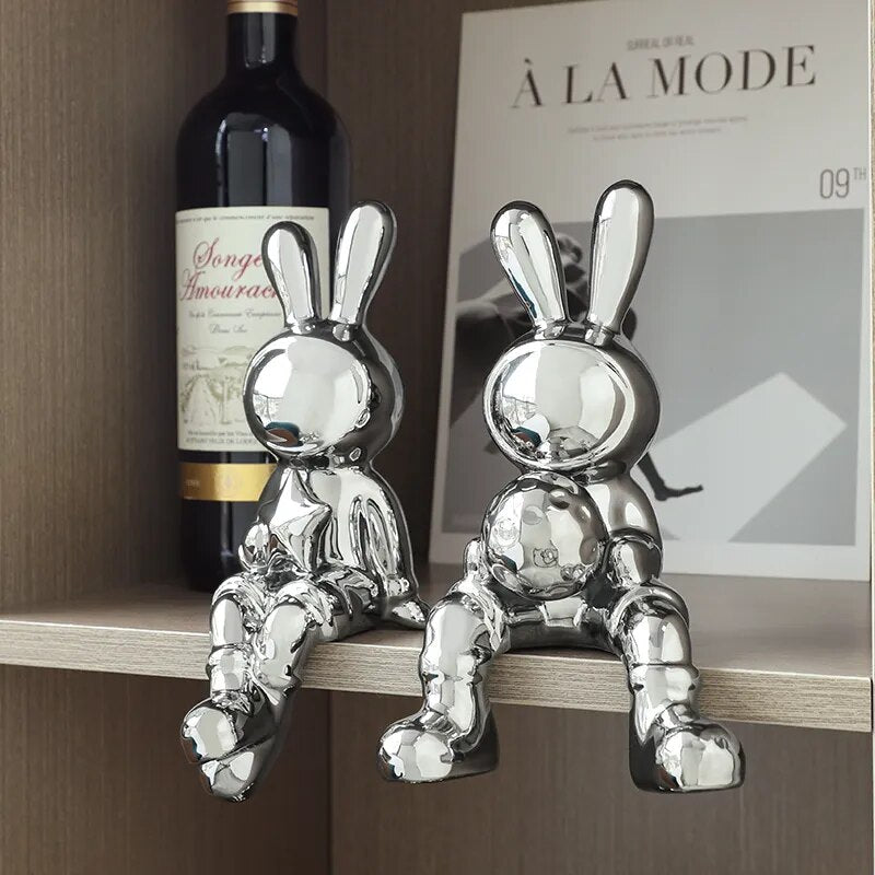 Electroplating Rabbit set of 2pcs Sculpture for Home Decor