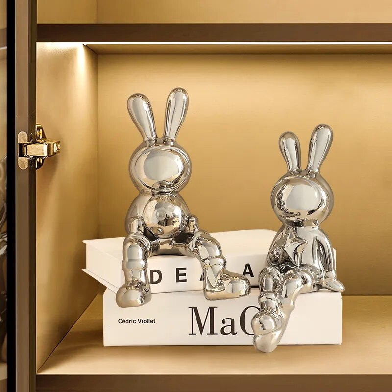 Electroplating Rabbit set of 2pcs Sculpture for Home Decor