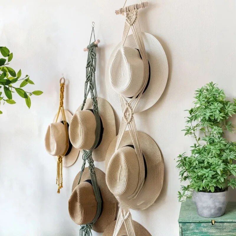 Handmade Linen Decorative Boho Hat Rack For Wall Hanging