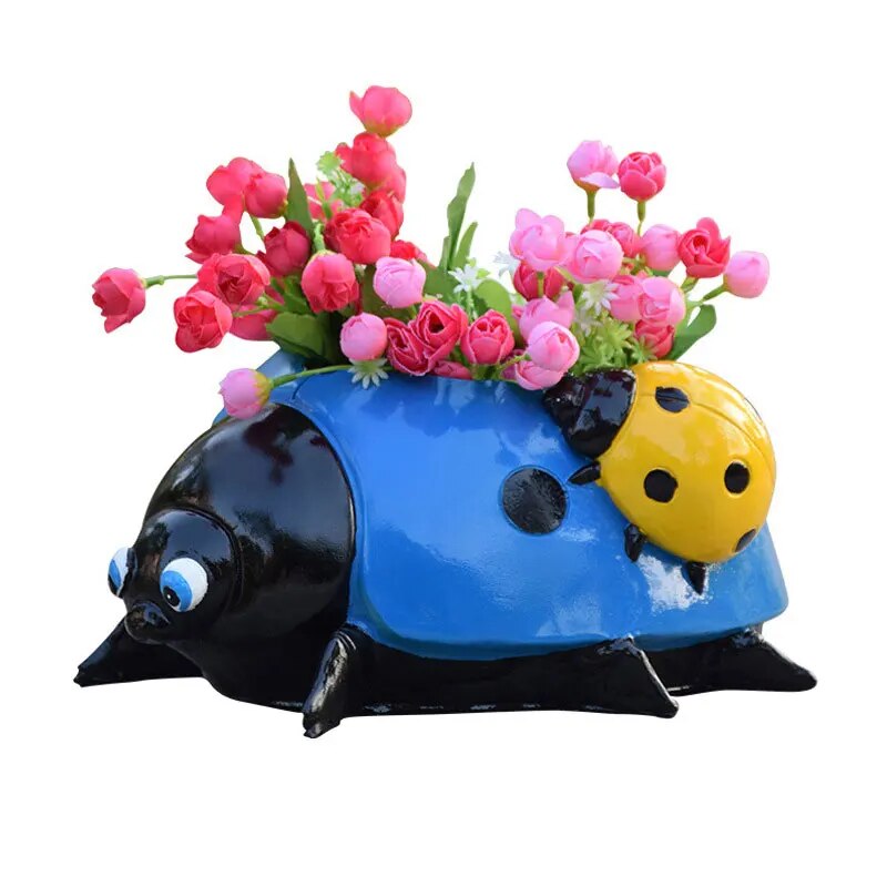 Metal Ladybug Flower Pot