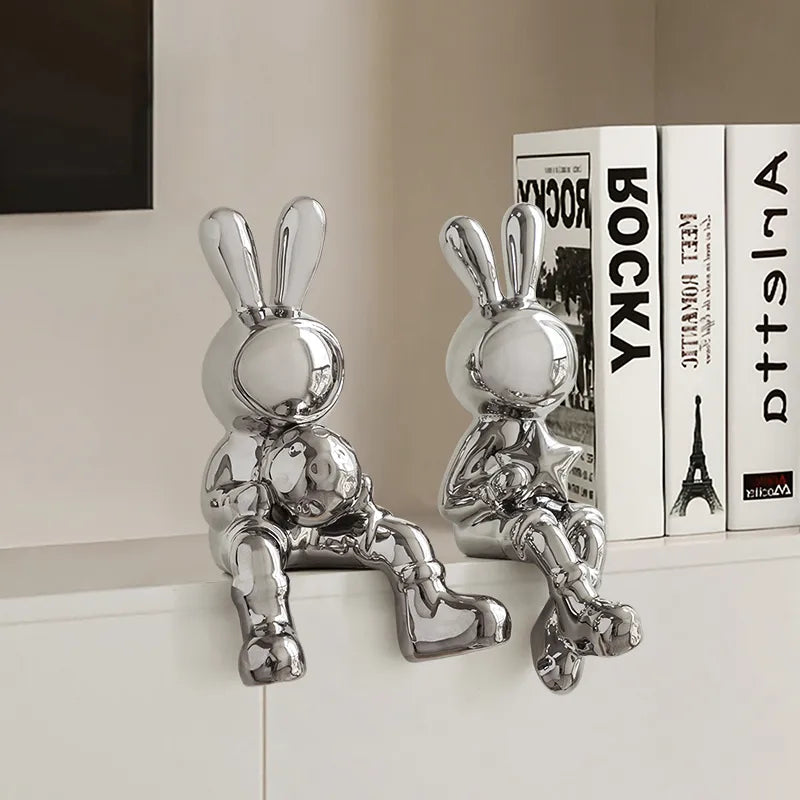 Electroplating Rabbit set of 2pcs Sculpture for Home Decor