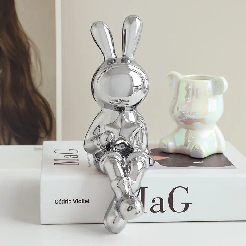 Electroplating Rabbit set of 2pcs Sculpture for Home Decor