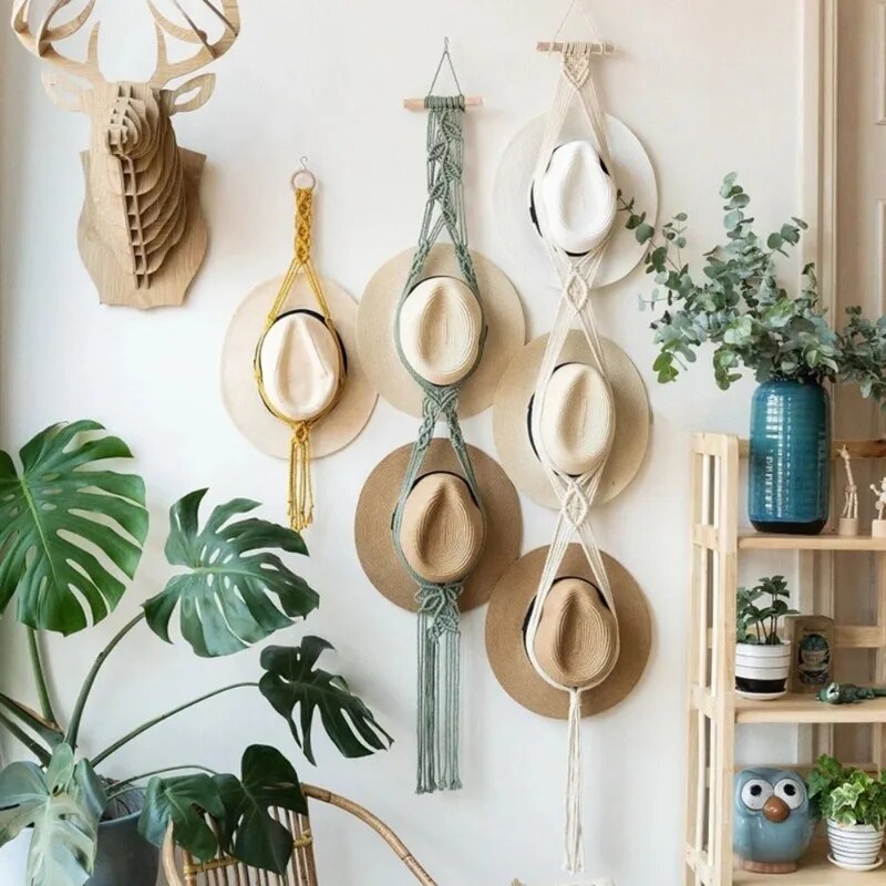 Handmade Linen Decorative Boho Hat Rack For Wall Hanging