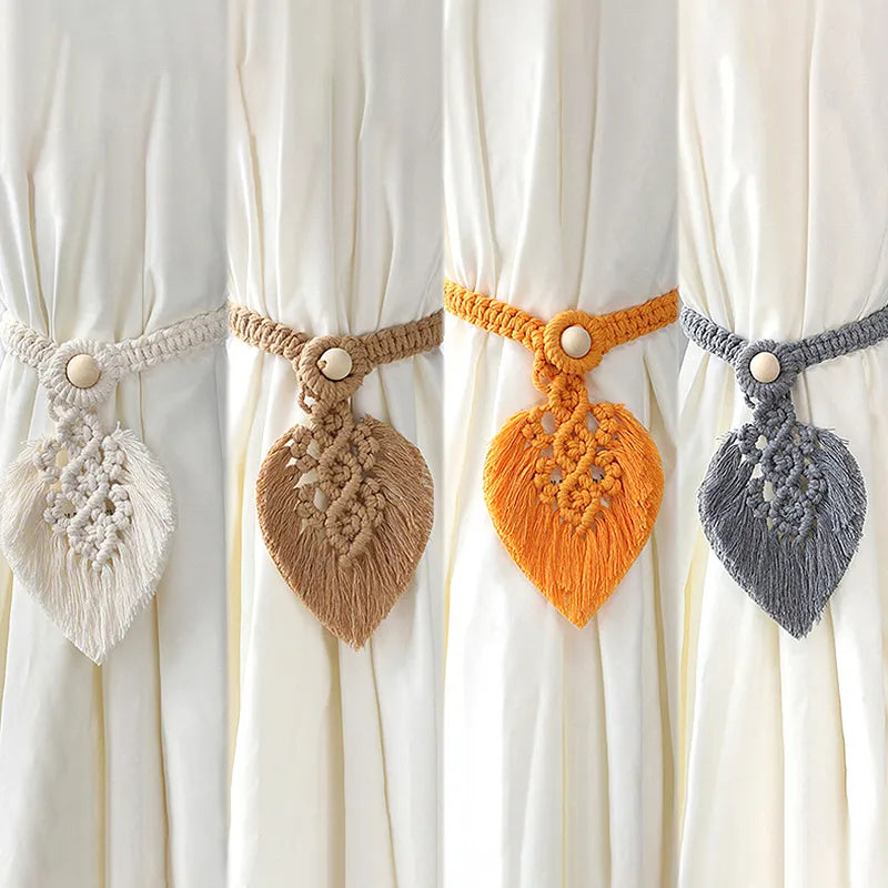 Handmade Curtain Tiebacks Macrame Tassel Leaf Shaped