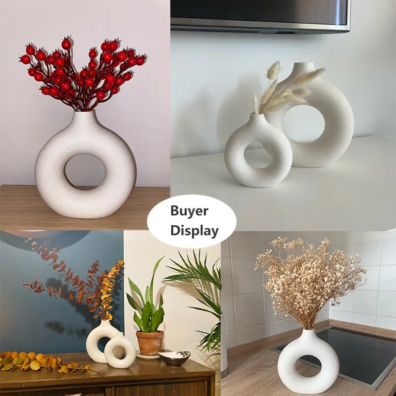 Nordic Ceramic Vase Circular Hollow Donuts